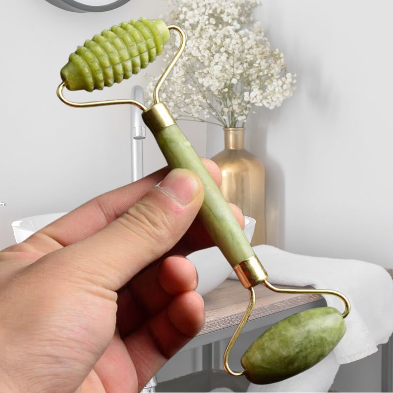 Rouleau de jade| Picot | Rouleau de jade double sense ,pour le massage du visage - belleMbeauté