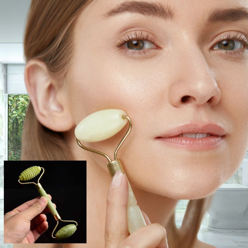 Rouleau de jade| Picot | Rouleau de jade double sense ,pour le massage du visage - belleMbeauté