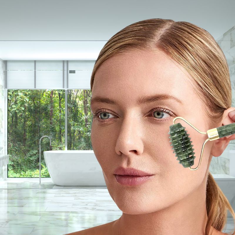 Rouleau de jade| Picot | Rouleau de jade double sense ,pour le massage du visage - belleMbeauté