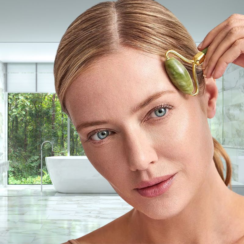 Rouleau de jade| Picot | Rouleau de jade double sense ,pour le massage du visage - belleMbeauté