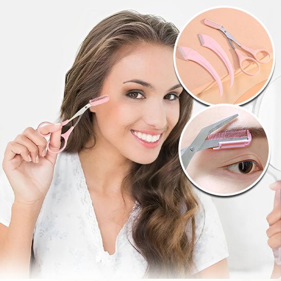 Dermaplaning | Bderma | Le kit dermaplaning complet en forme d'arc pour le visage et les sourcils , deux rasoirs et des ciseaux à sourcils - belleMbeauté
