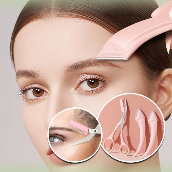 Dermaplaning | Bderma | Le kit dermaplaning complet en forme d'arc pour le visage et les sourcils , deux rasoirs et des ciseaux à sourcils - belleMbeauté