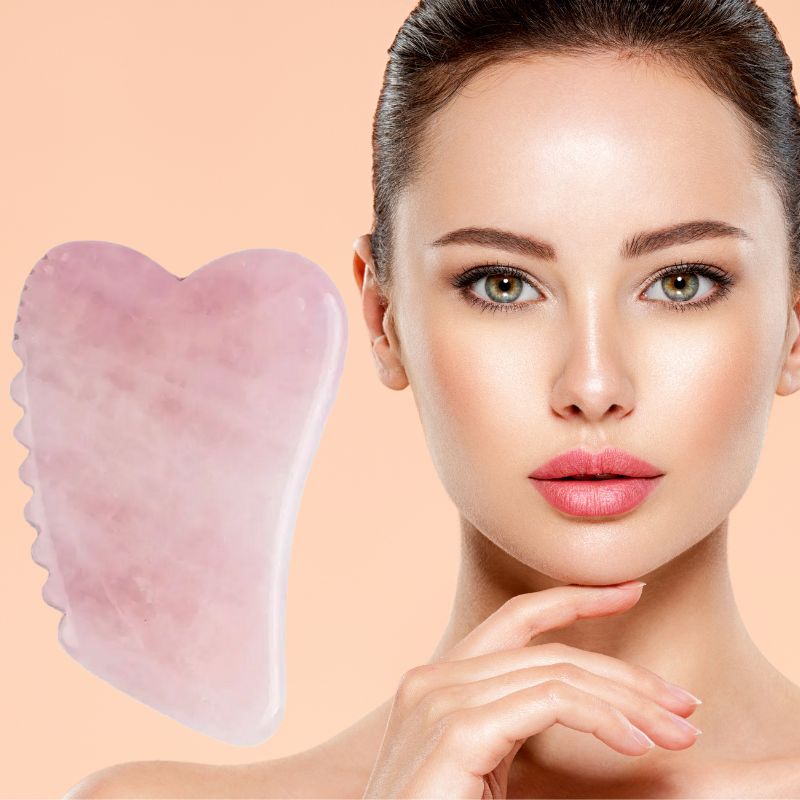 Gua sha | Gasharequin™ | Outil de massage facial dentelé en quart rose - belleMbeauté