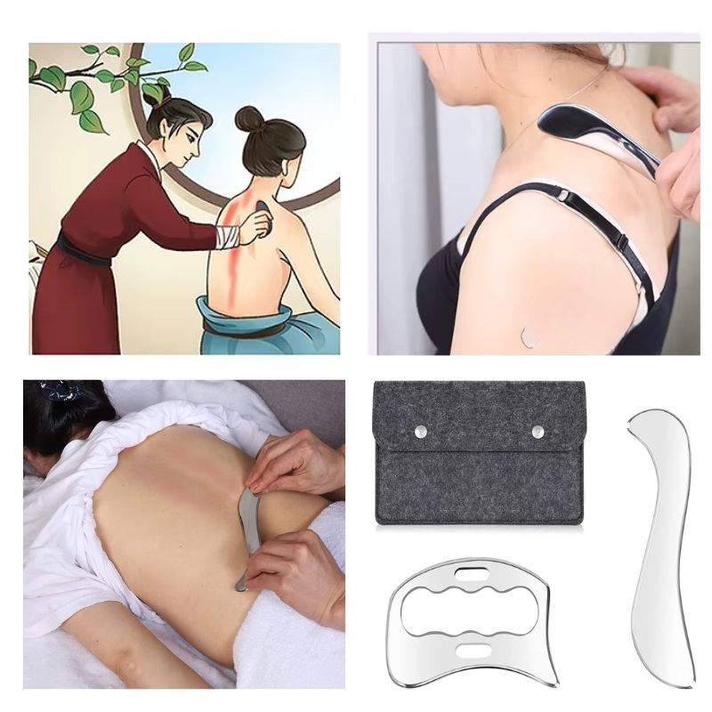 Gua sha | GuashaLuxe™ | Kit de massage professionnel en acier inoxydable avec une pochette de protection - belleMbeauté