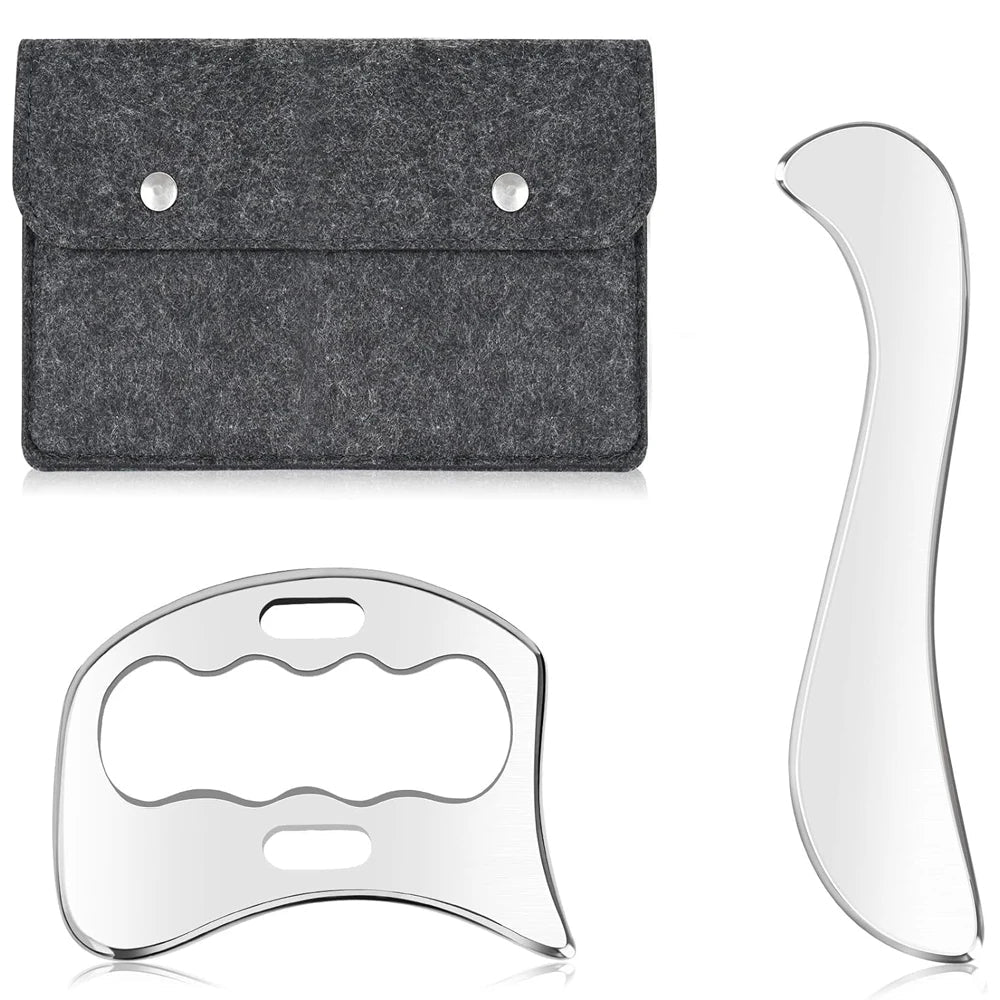 Gua sha | GuashaLuxe™ | Kit de massage professionnel en acier inoxydable avec une pochette de protection - belleMbeauté