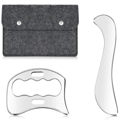 Gua sha | GuashaLuxe™ | Kit de massage professionnel en acier inoxydable avec une pochette de protection - belleMbeauté