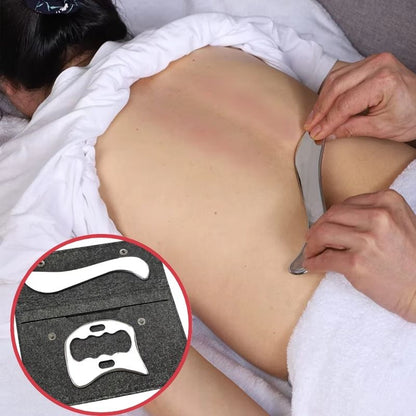 Gua sha | GuashaLuxe™ | Kit de massage professionnel en acier inoxydable avec une pochette de protection - belleMbeauté
