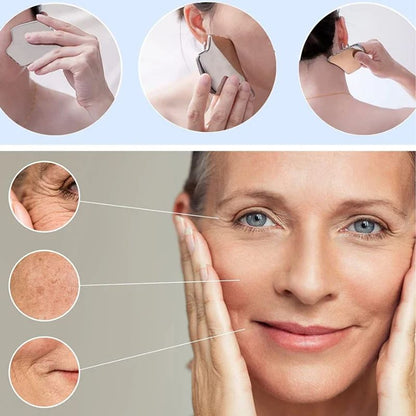 Gua sha visage | Guashadent™ | Outil de massage deux faces en acier inoxydable - belleMbeauté