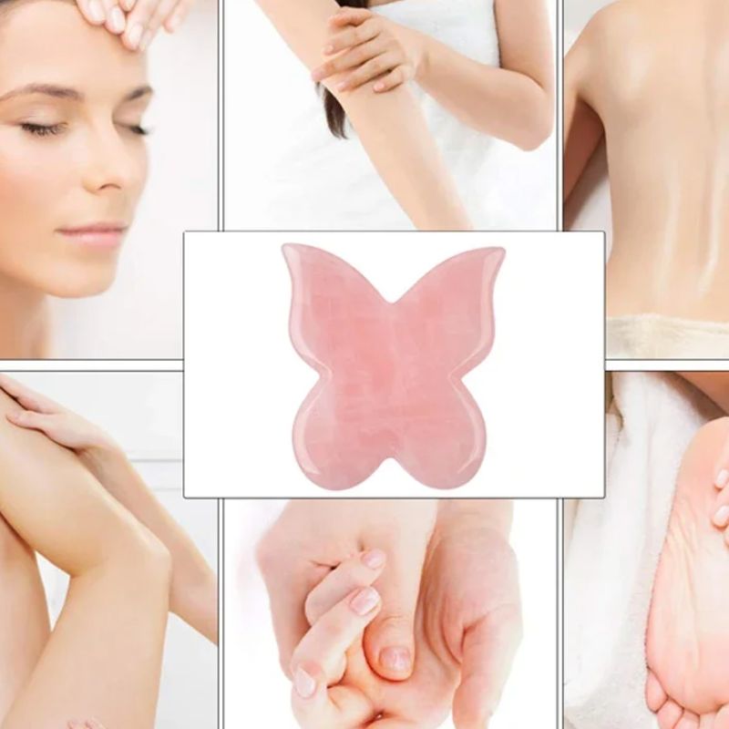 Pierre gua sha | Butterfly | outil de massage facial anti ride en quart rose en forme de papillon - belleMbeauté