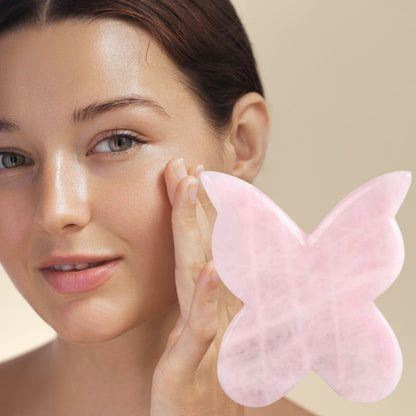 Pierre gua sha | Butterfly | outil de massage facial anti ride en quart rose en forme de papillon - belleMbeauté